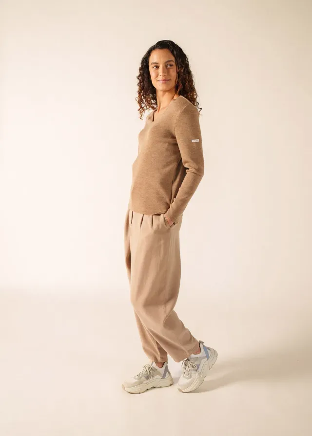 Saint James Bréhat pull col V beige foncé laine