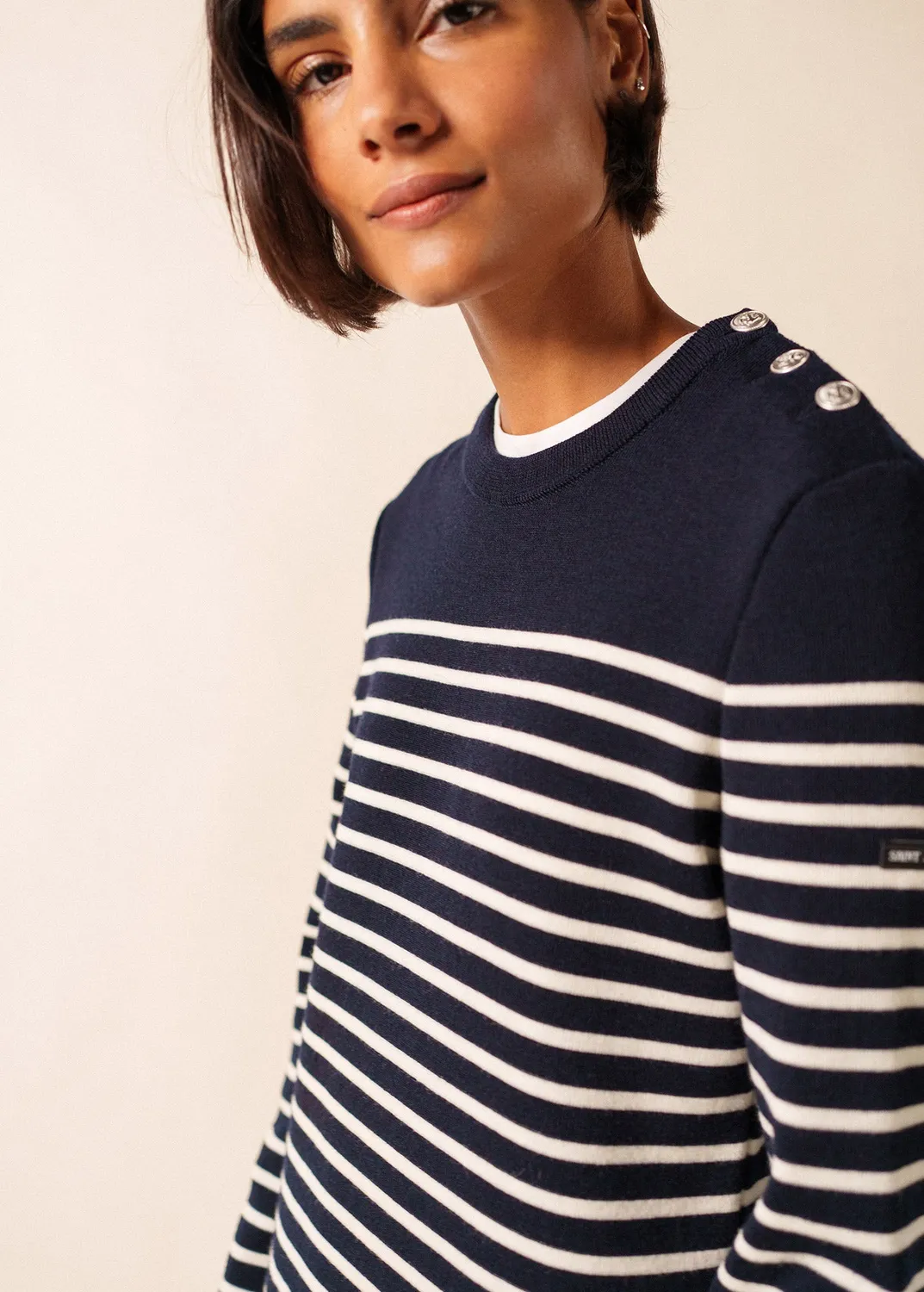 Saint James Marée robe longue laine navy/écume