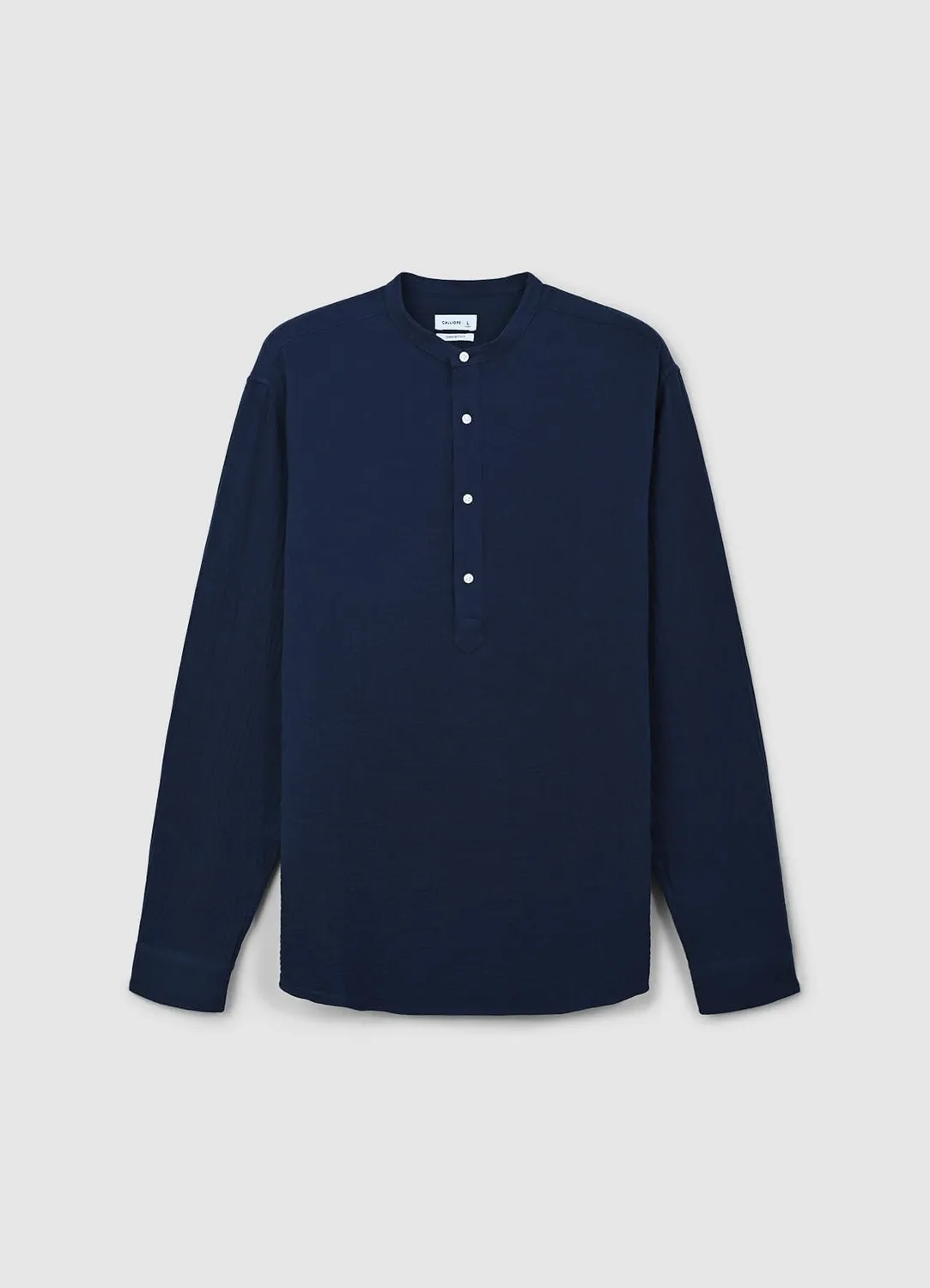 Calliope Chemise homme col coréen coton gaufré manches longues