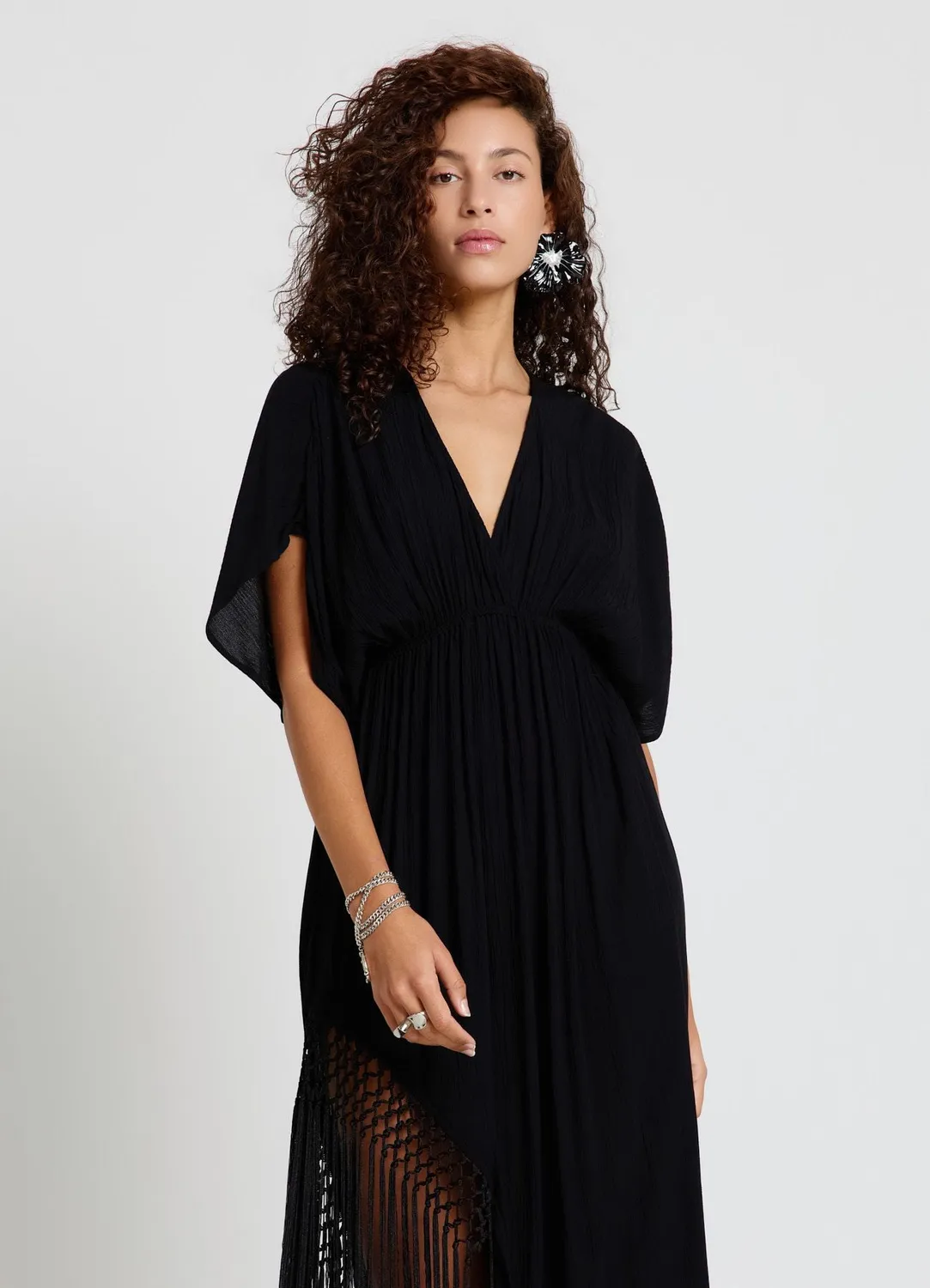 Calliope robe longue portefeuille femme franges kimono