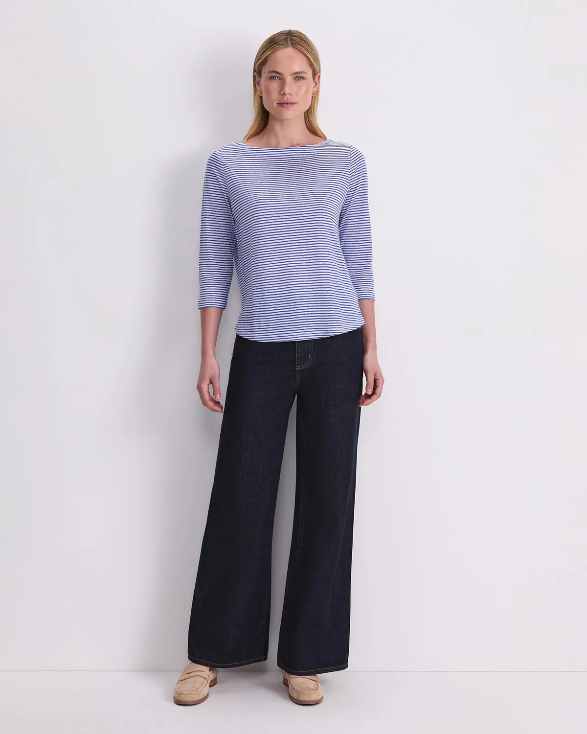 Sportscraft Cecile Haut Lin Femme Rayé Col Bateau Manches 3/4