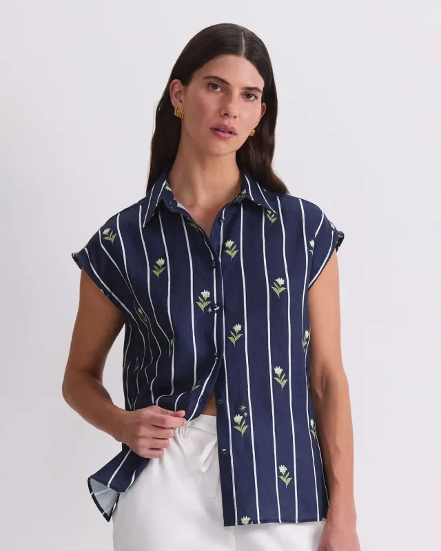 Sportscraft Hampton Stripe chemisier lin rayé femme