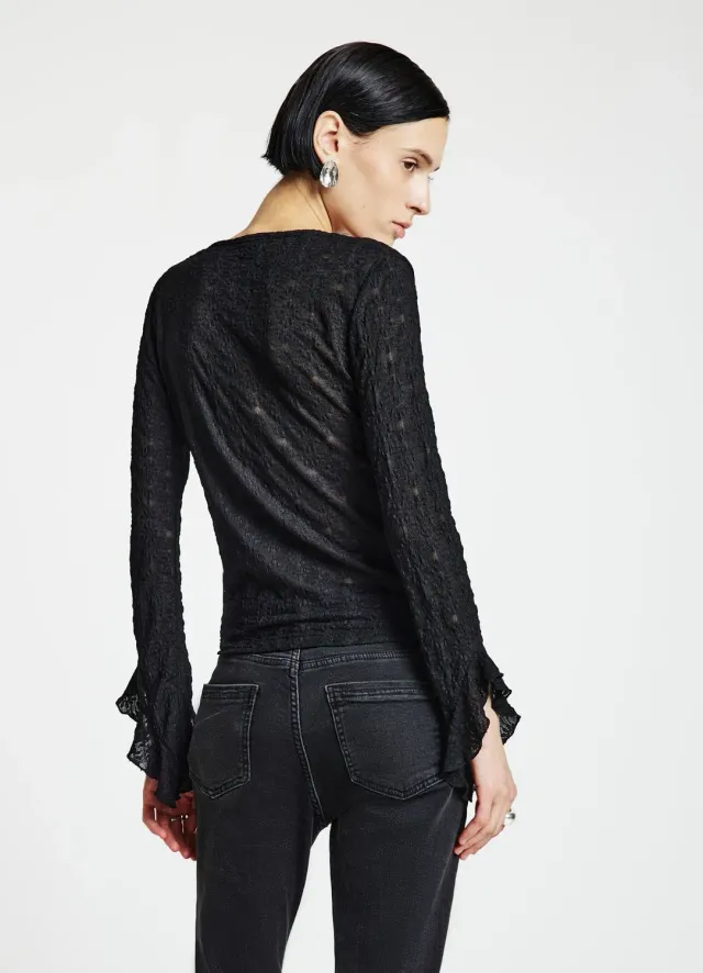 Calliope T-shirt maniche frill femme col V dentelle