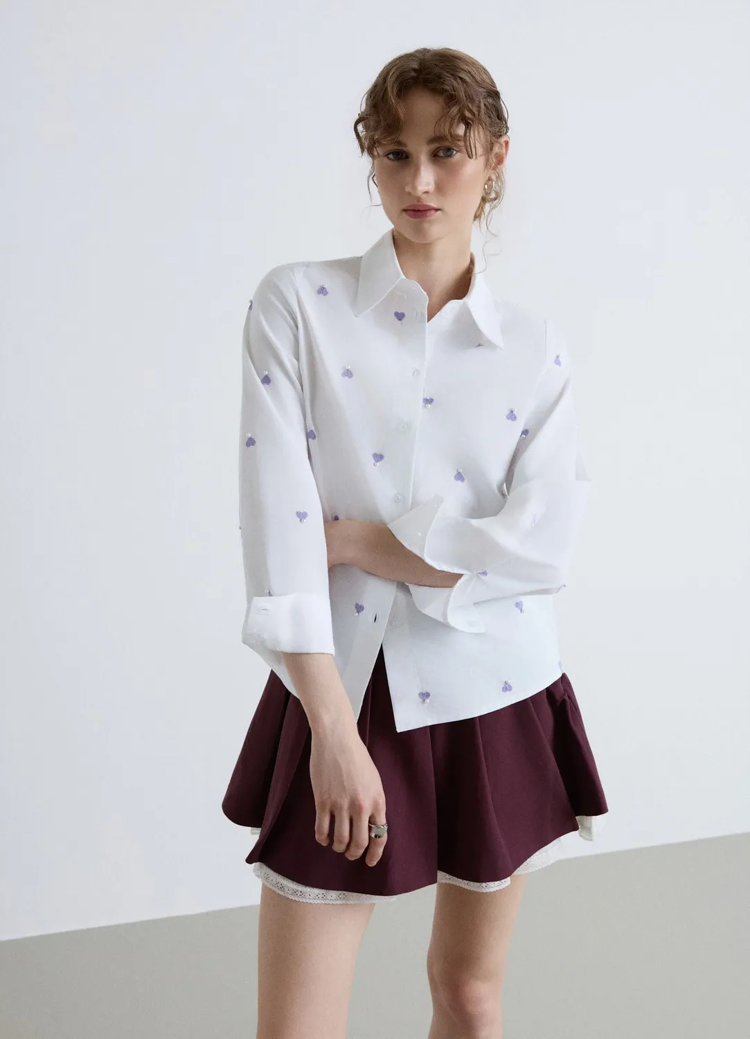 Calliope chemise cœurs brodés perles femme coton