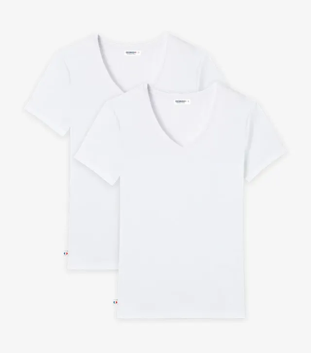 Cocorico Intemporel T-Shirt Femme Blanc x2 – Col V