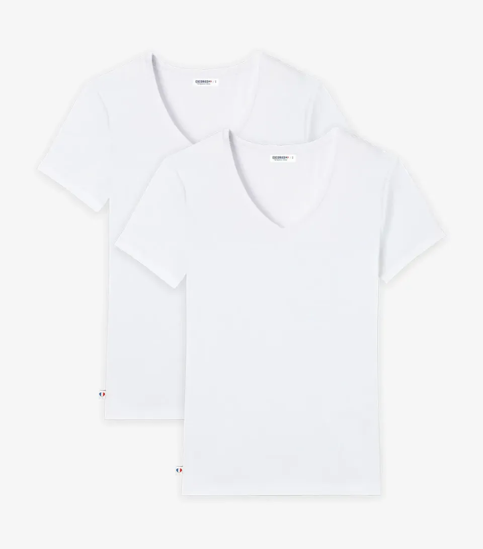 Cocorico Intemporel T-Shirt Femme Blanc x2 – Col V