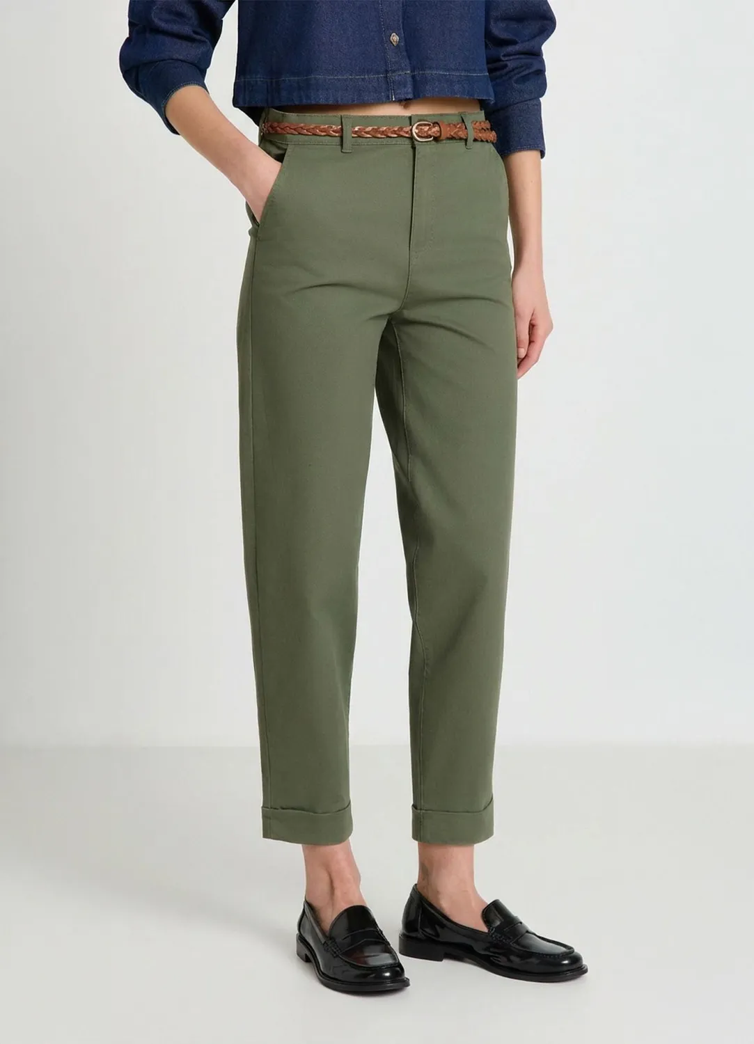 Calliope pantalon chino ceinture tressée femme regular