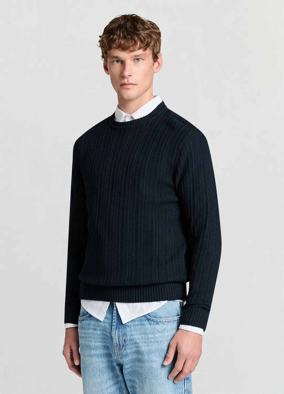 Calliope pull homme torsades col rond manches longues