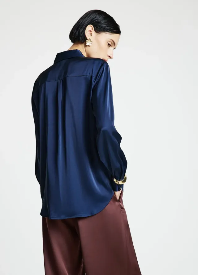 Calliope chemise satinée femme unie manches longues