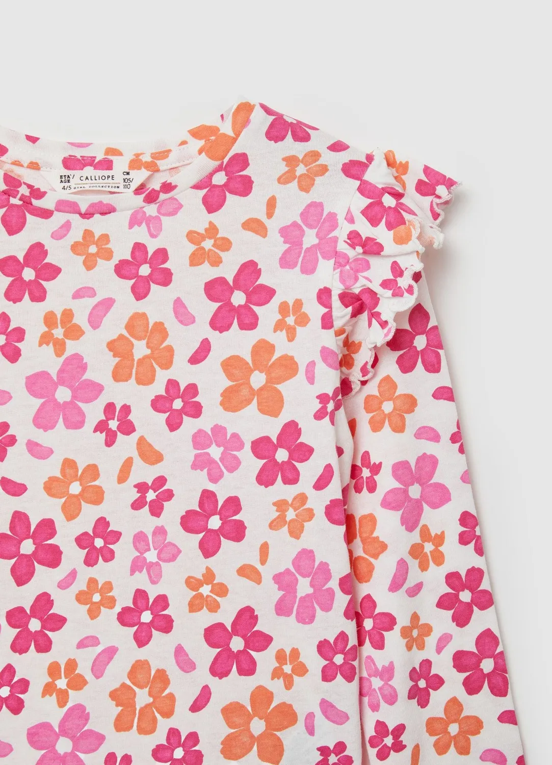 Calliope t-shirt volants fleurs fille manches longues