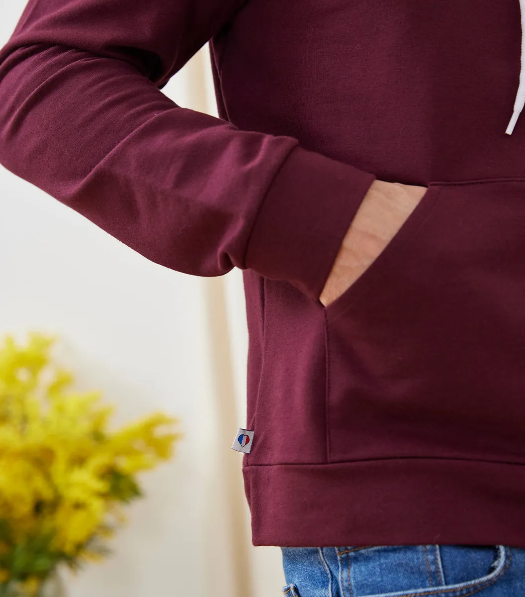 Cocorico Coq Français sweat capuche homme bordeaux coton