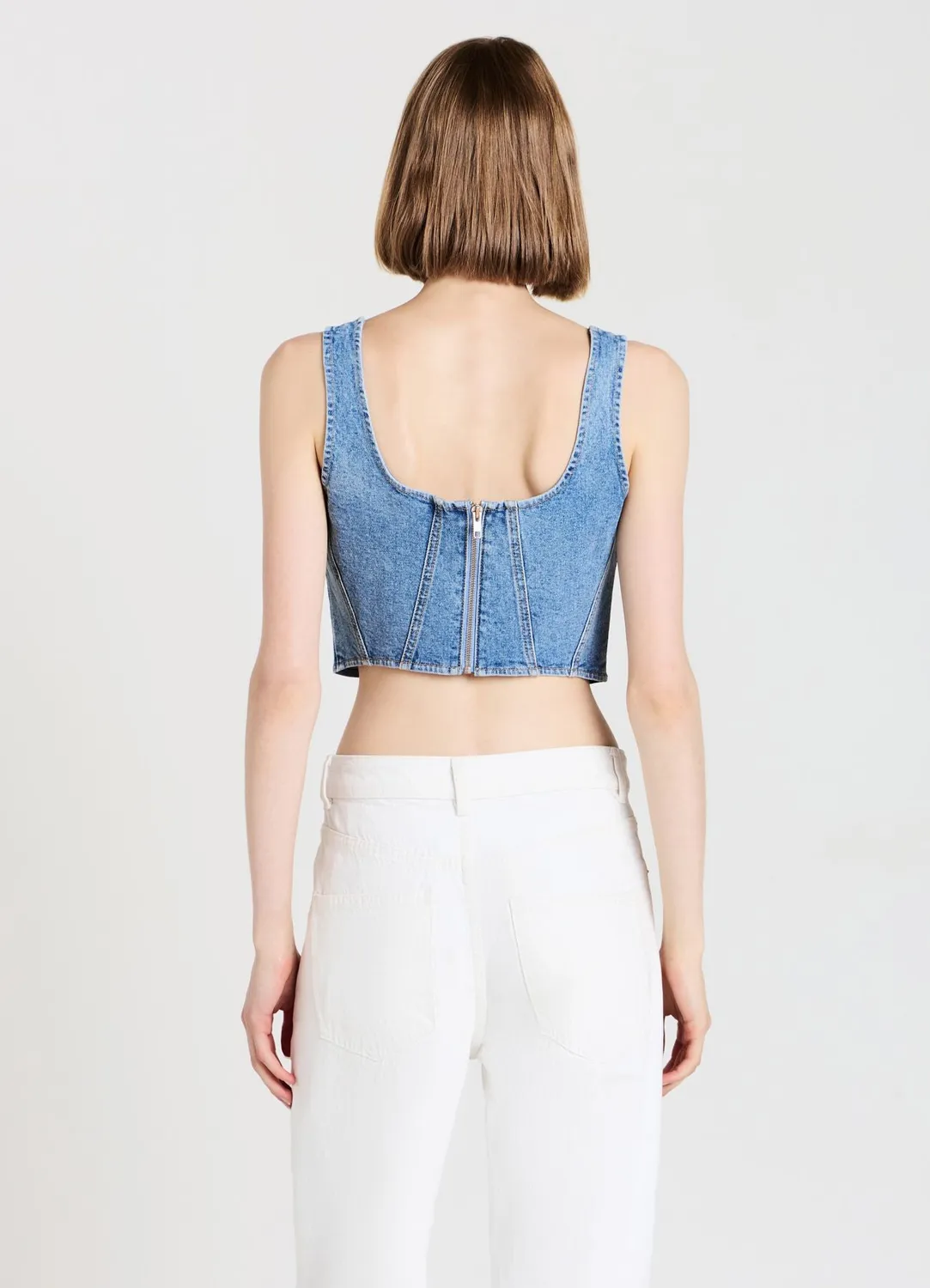 Calliope top crop denim strass bretelles larges