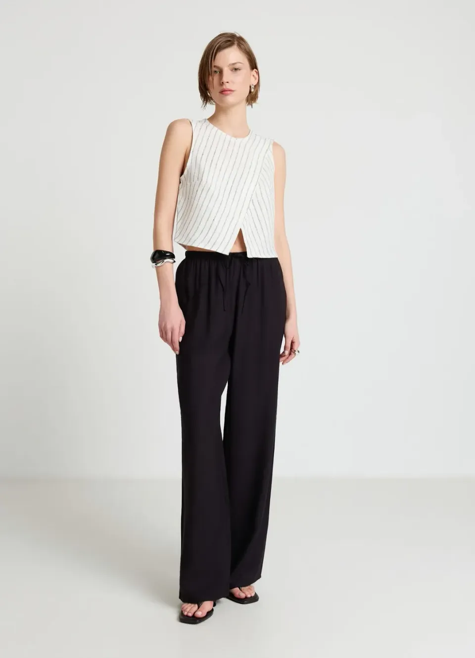 Calliope Pantalon palazzo femme large uni cordon