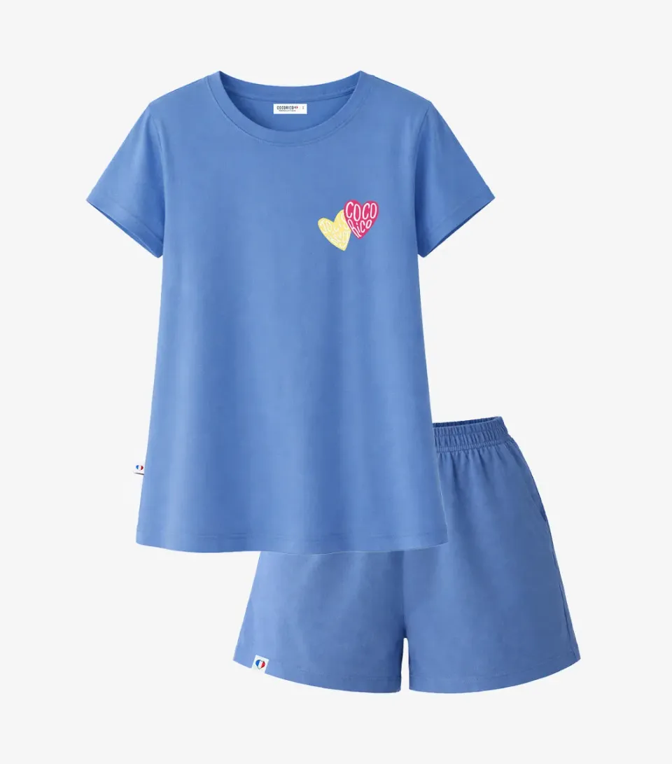 Cocorico Jolis Rêves Ensemble Pyjama Femme Bleu coton