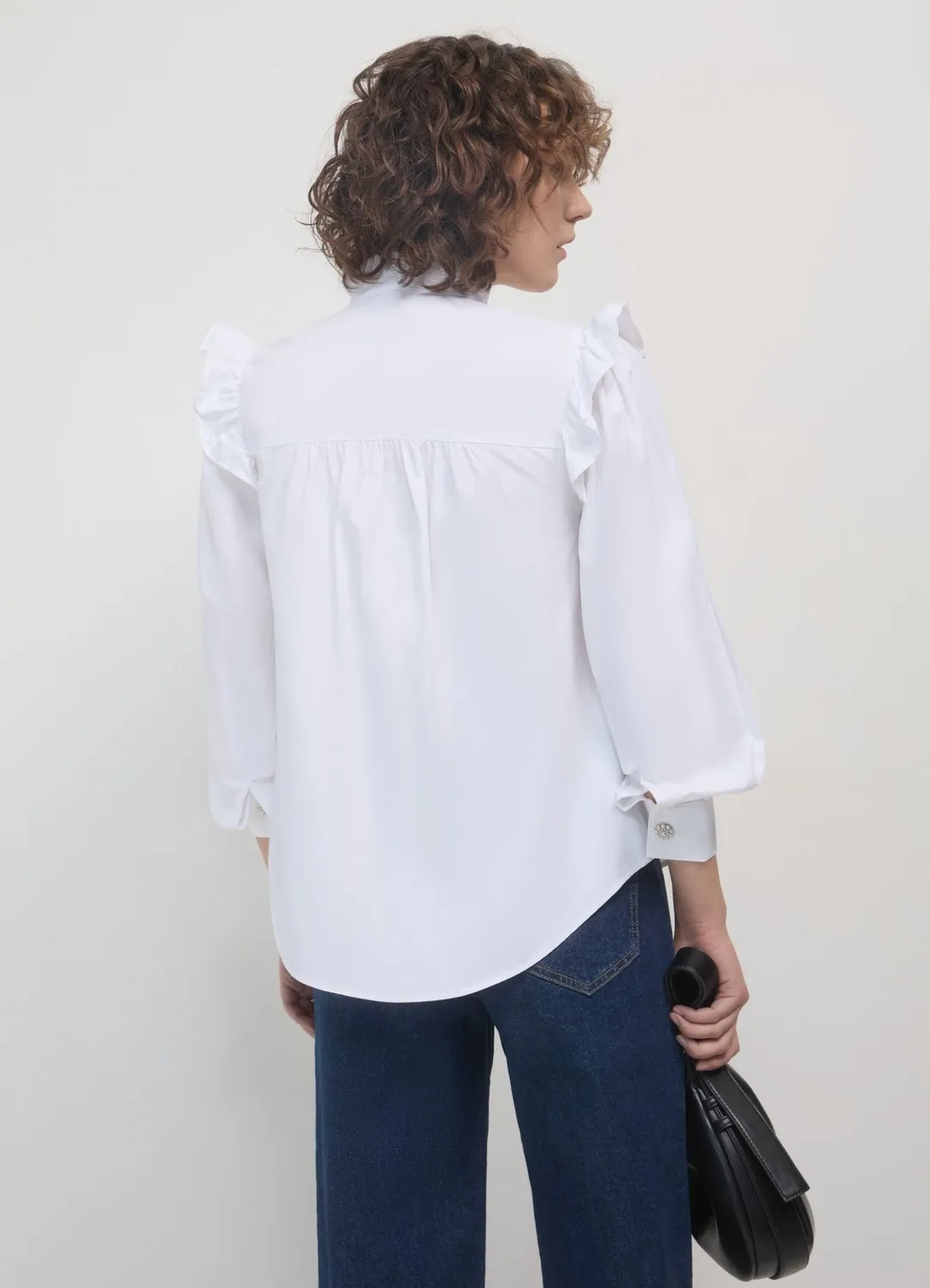 Calliope chemise femme volants bouton bijou coton