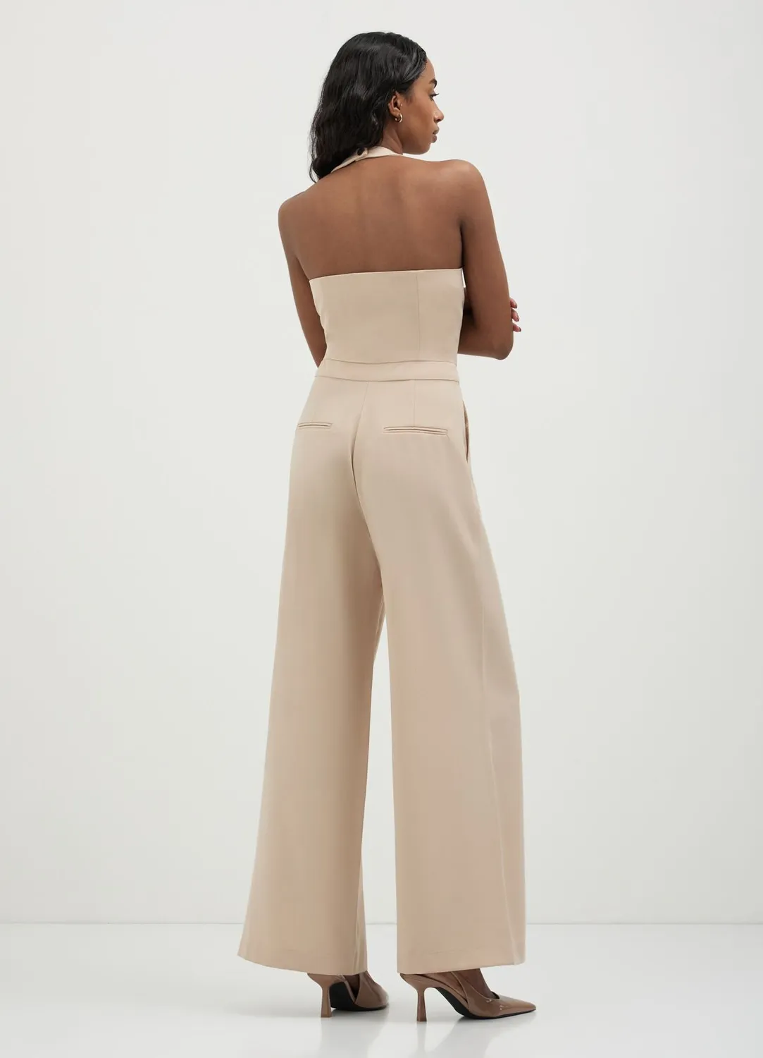 Calliope combinaison col halter jambe large femme poches