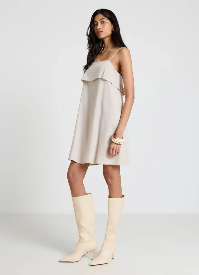 Calliope Robe Mini Évasée Femme Lin Bretelles