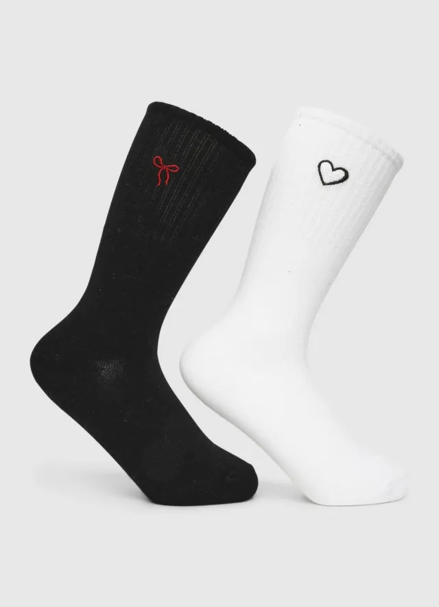 Calliope chaussettes côtes femme lot de 2 brodées