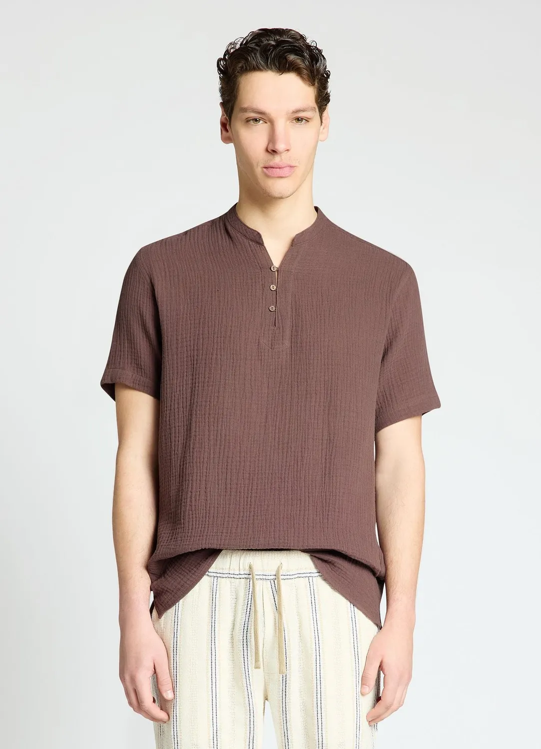 Calliope Chemise Homme Col Coréen Manches Courtes
