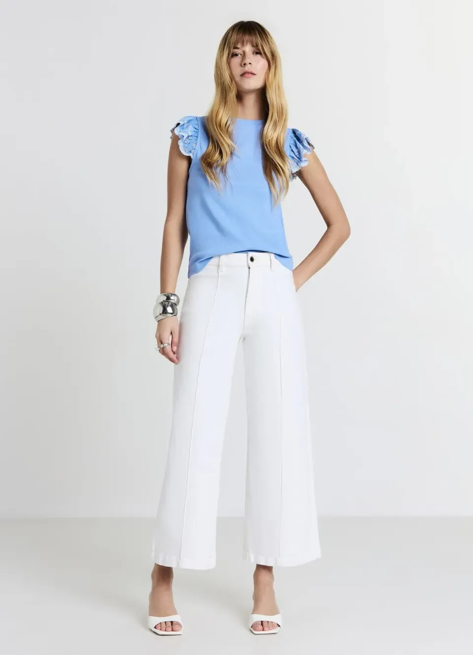 Calliope t-shirt côtelé volant femme coton