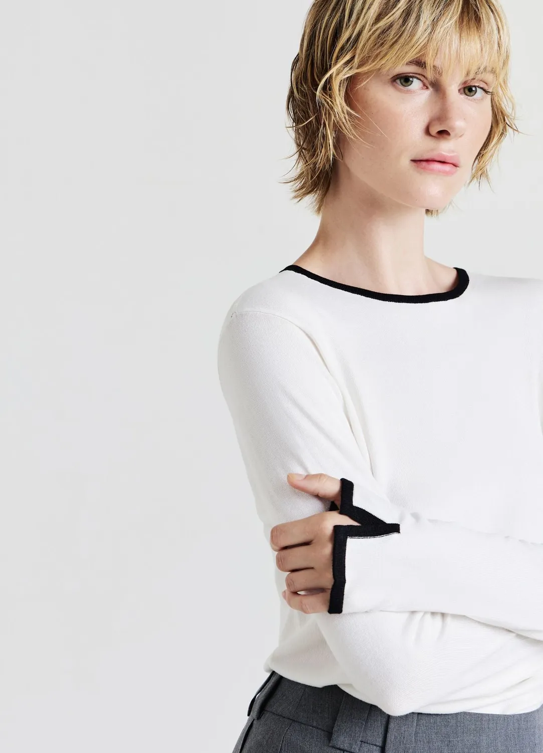 Calliope Pull col rond contrasté manches longues femme