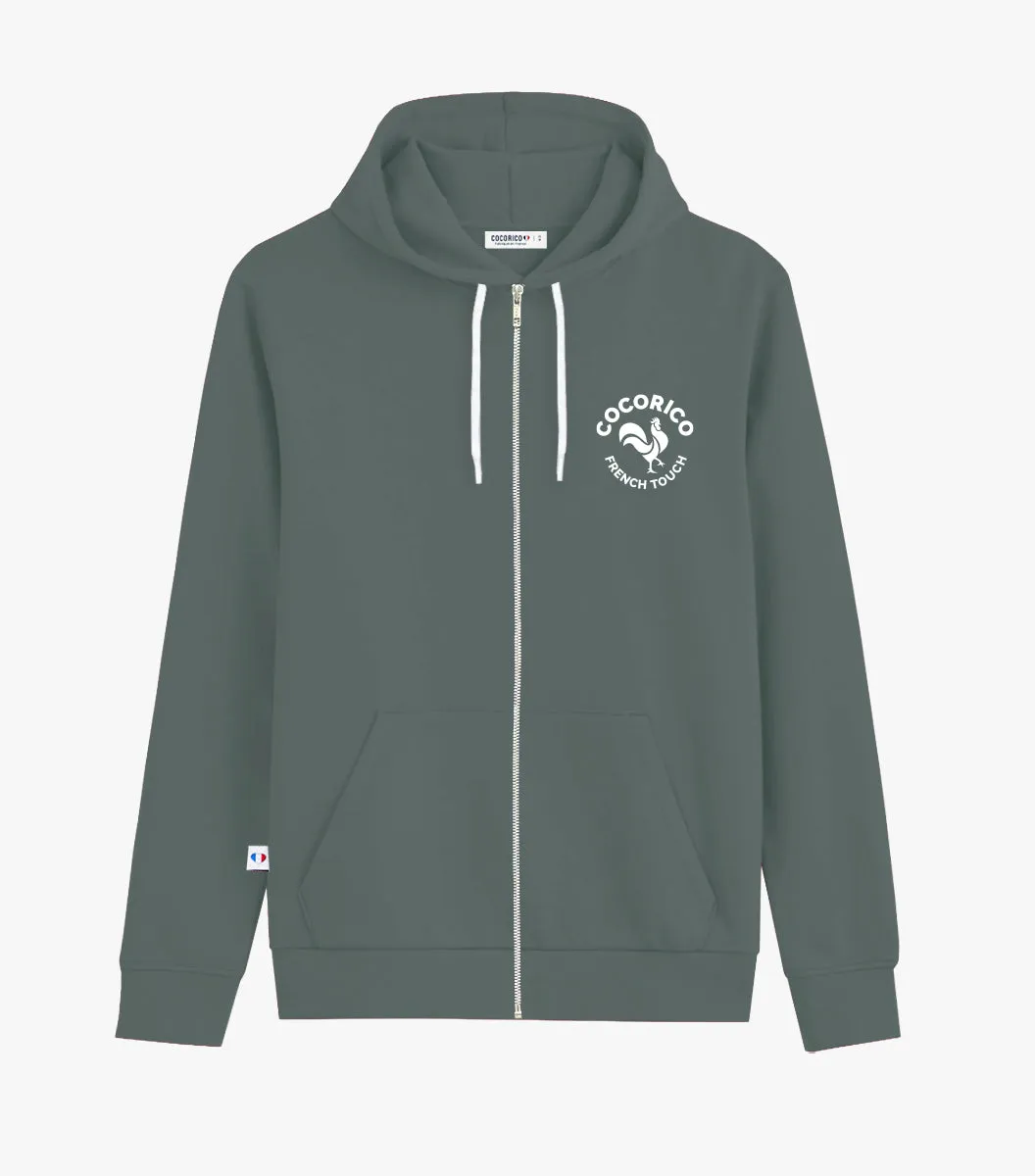 Cocorico Coq Français sweat zippé homme sauge molleton