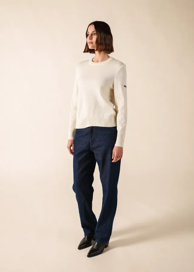 Saint James Ascou pull laine blanc motif fleur