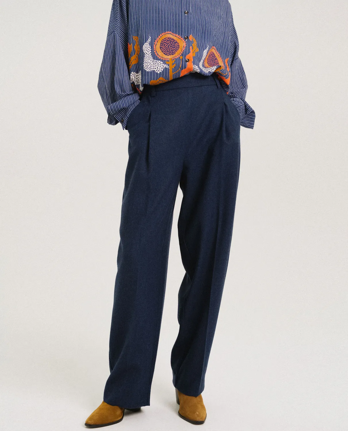 Tinsels Francois pantalon Navy flanelle laine
