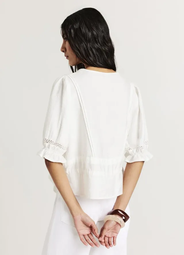 Calliope blouse broderie ajourée femme col V