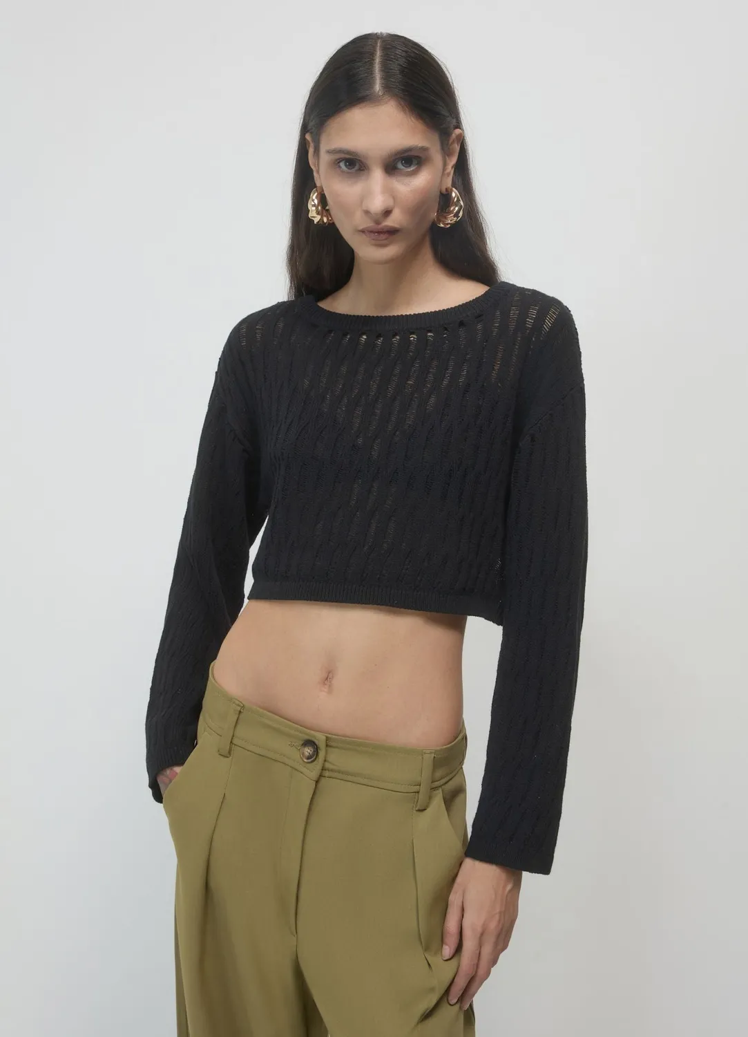 Calliope Pull ajouré col rond coton femme