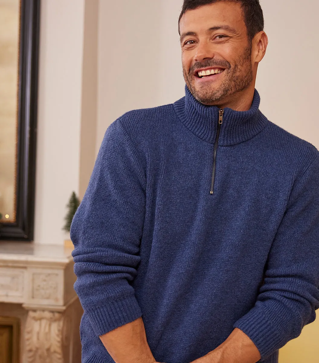 Cocorico Camionneur pull homme bleu col zippé