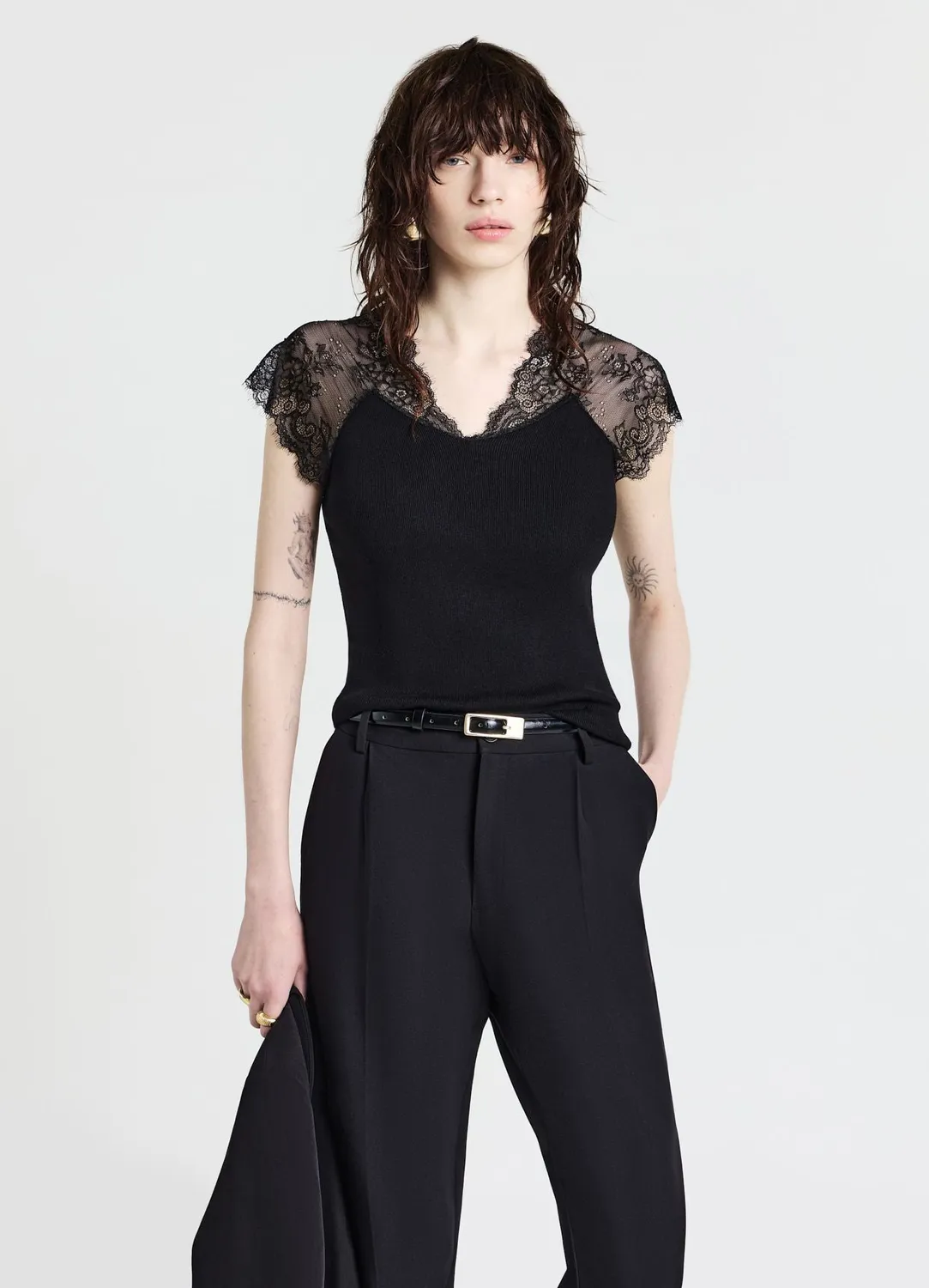 Calliope top col V femme dentelle ajusté soirée