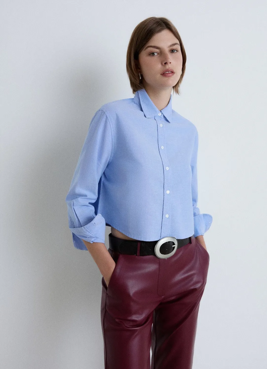 Calliope chemise crop femme oxford unie