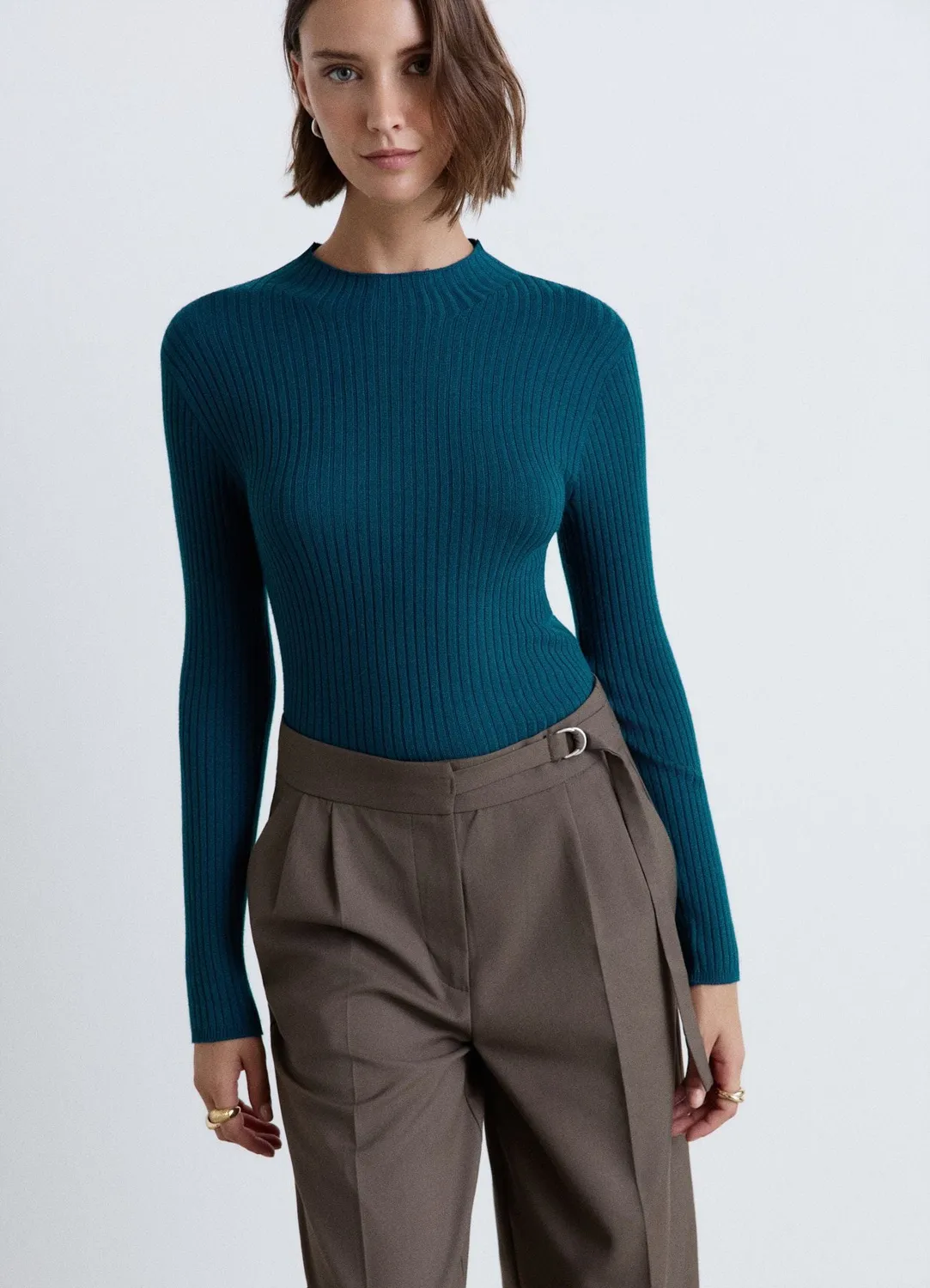 Calliope t-shirt côtelé col montant femme manches longues