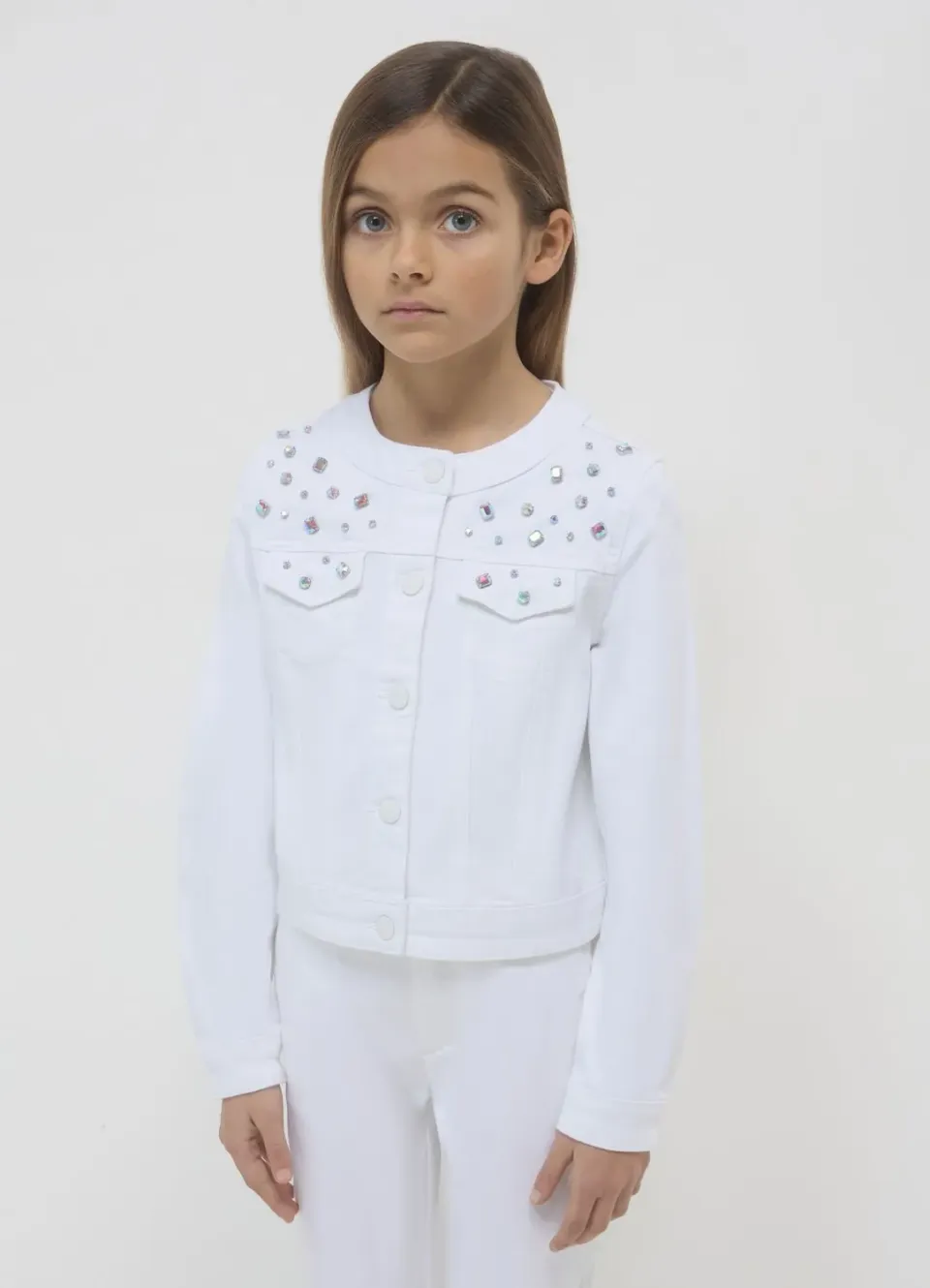 Calliope Veste Fille Coton Col Coréen Appliqués