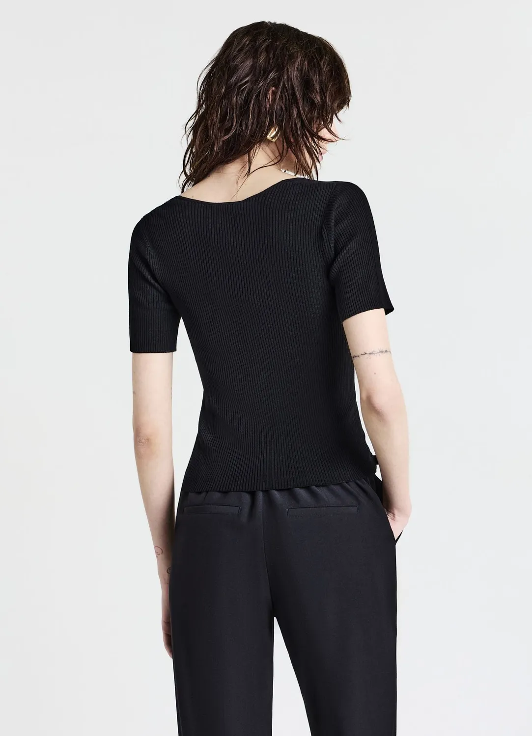Calliope t-shirt col V femme côtelé uni