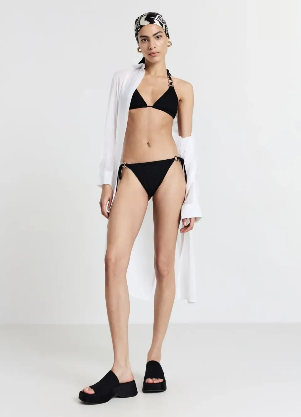 Calliope haut de bikini triangle à anneaux tissu gaufré