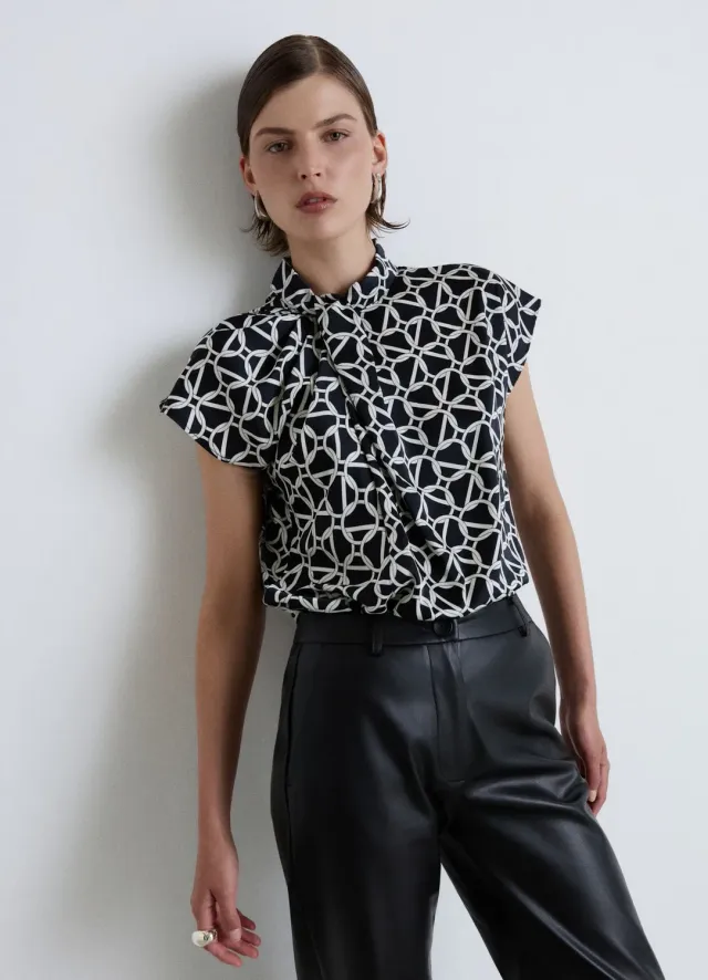 Calliope Blouse col coréen imprimé chaîne femme
