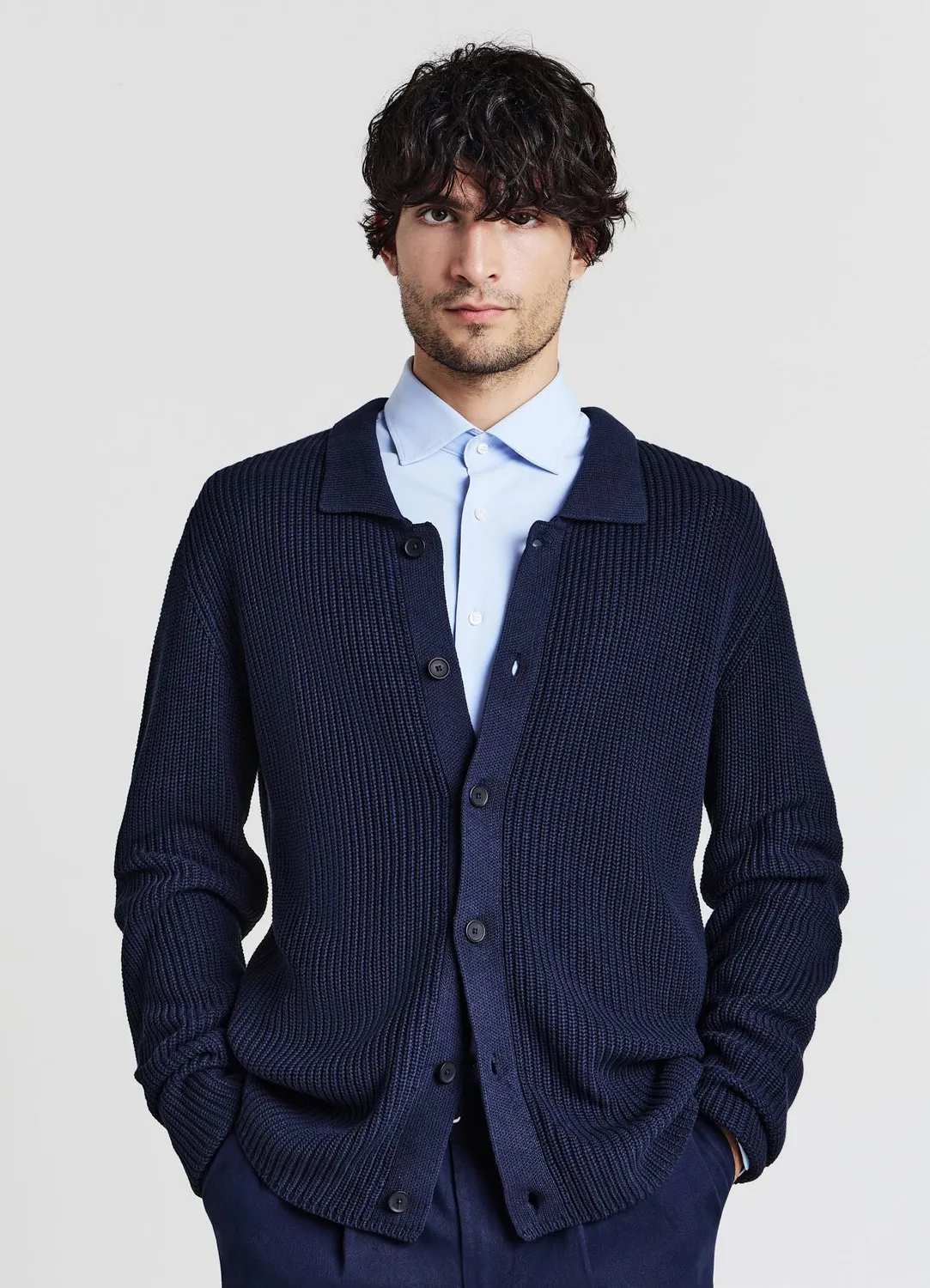 Calliope Cardigan col chemise homme M maille unie