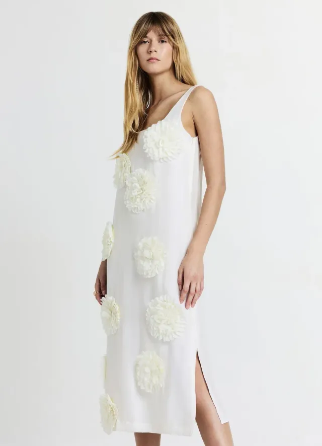 Calliope robe longue fleurs appliquées femme bretelles