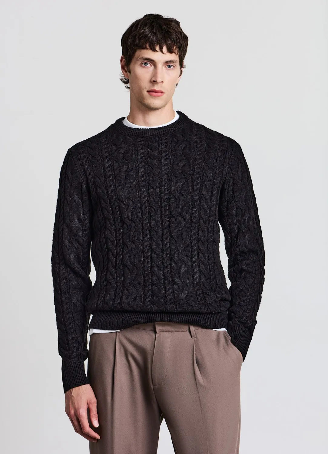 Calliope pull homme col rond torsades manches longues
