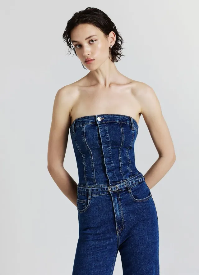 Calliope Tuta denim a fascia combinaison femme bustier