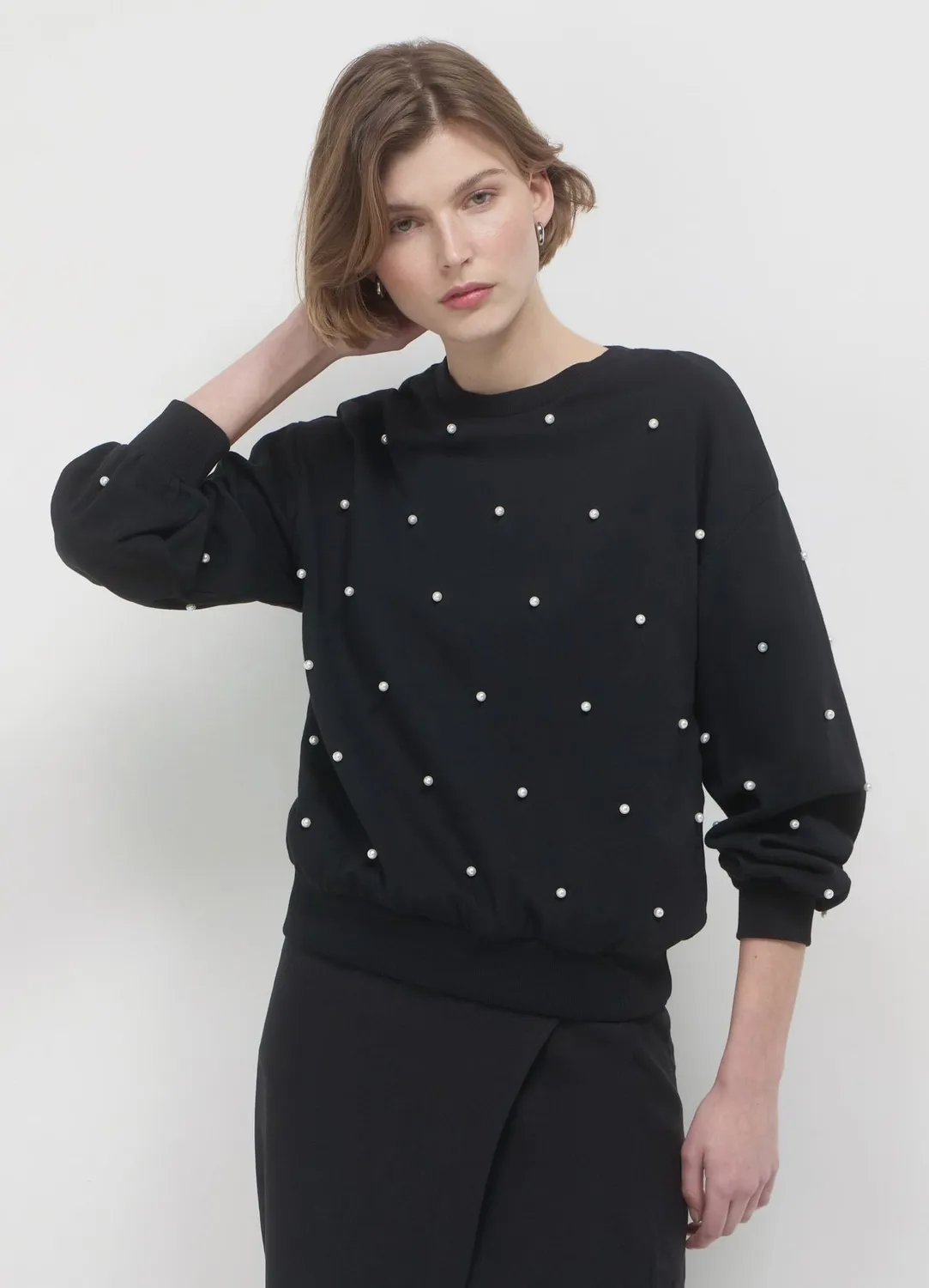 Calliope sweat col rond perles femme coton