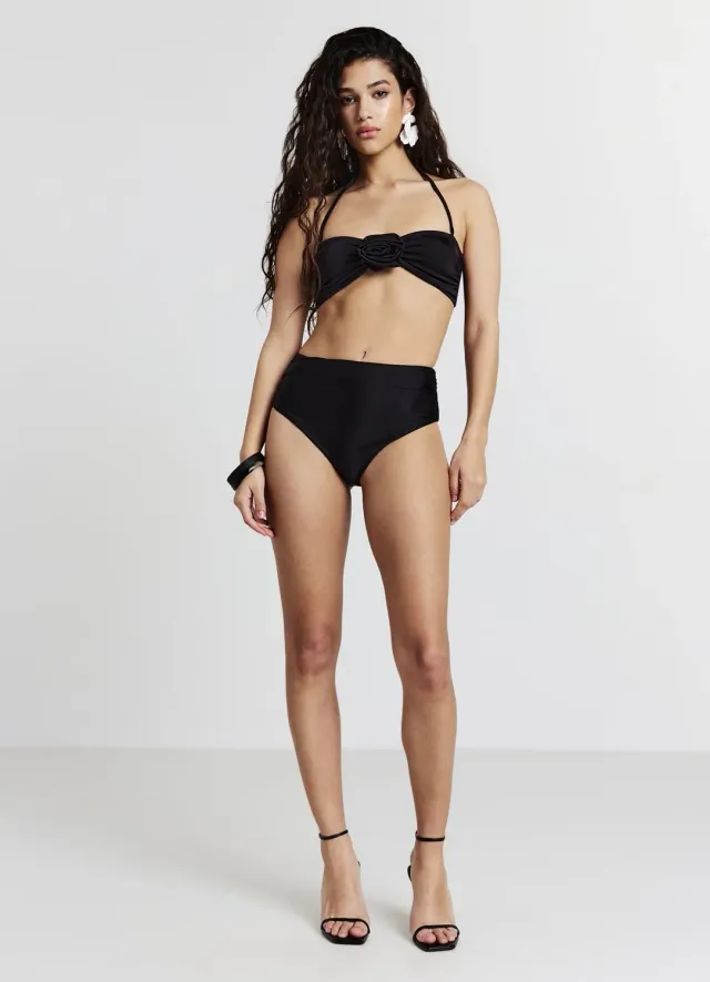 Calliope slip bain femme taille haute froncé uni
