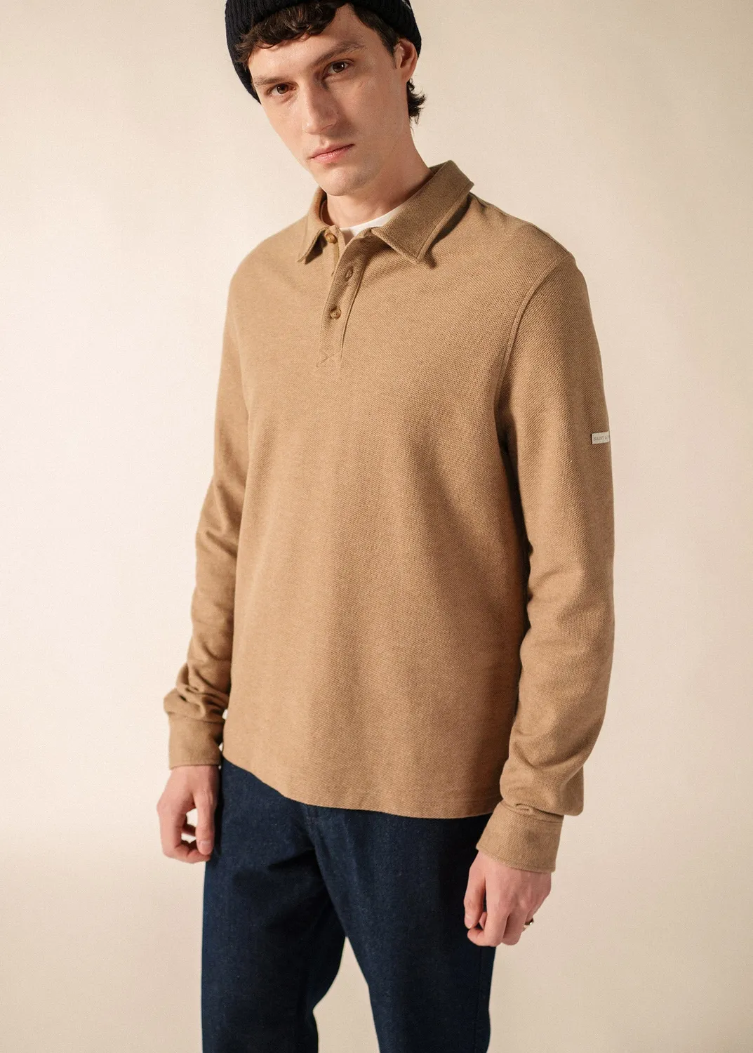 Saint James Milo polo beige foncé coton manches longues