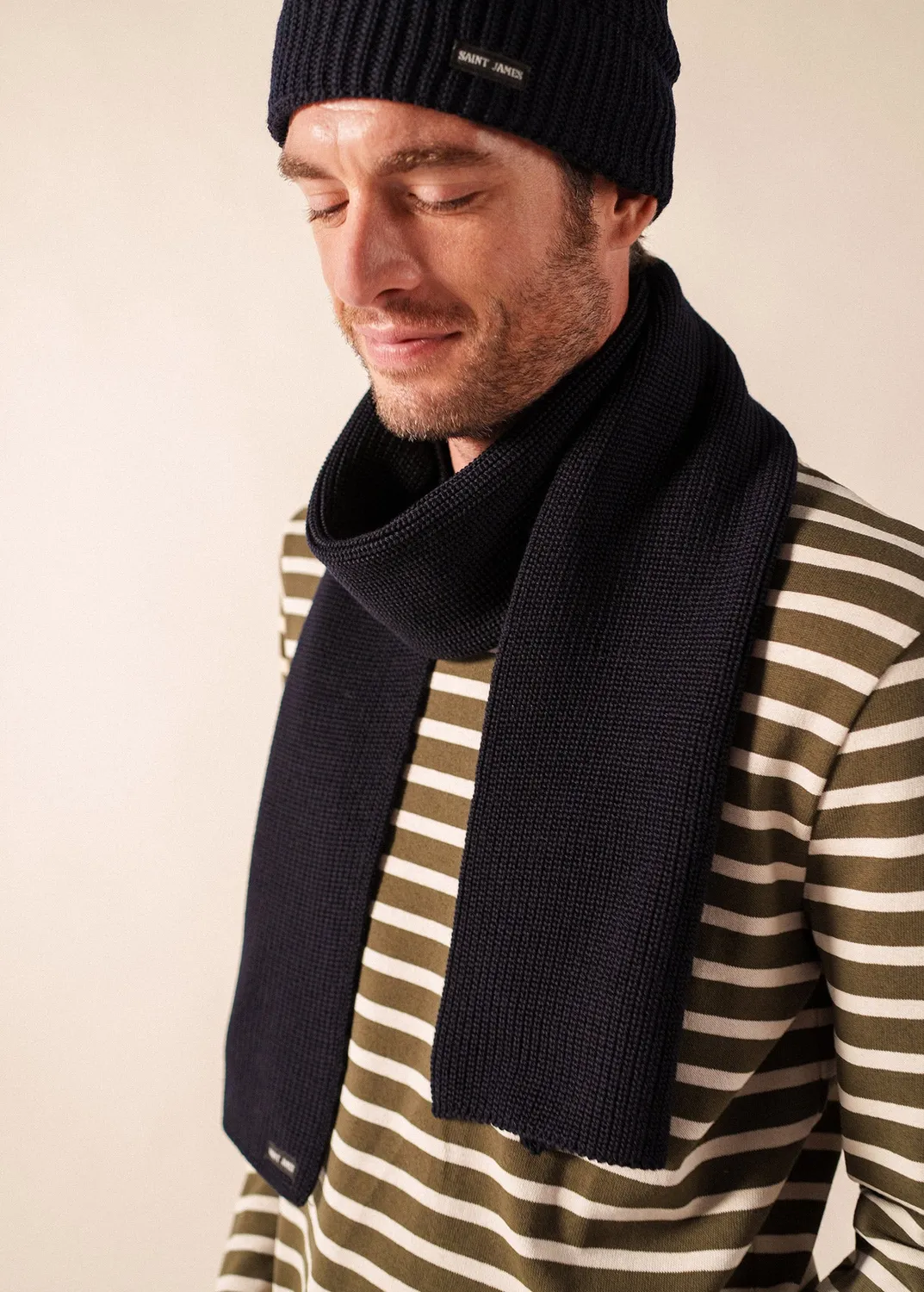 Saint James Canoe écharpe navy maille perlée laine