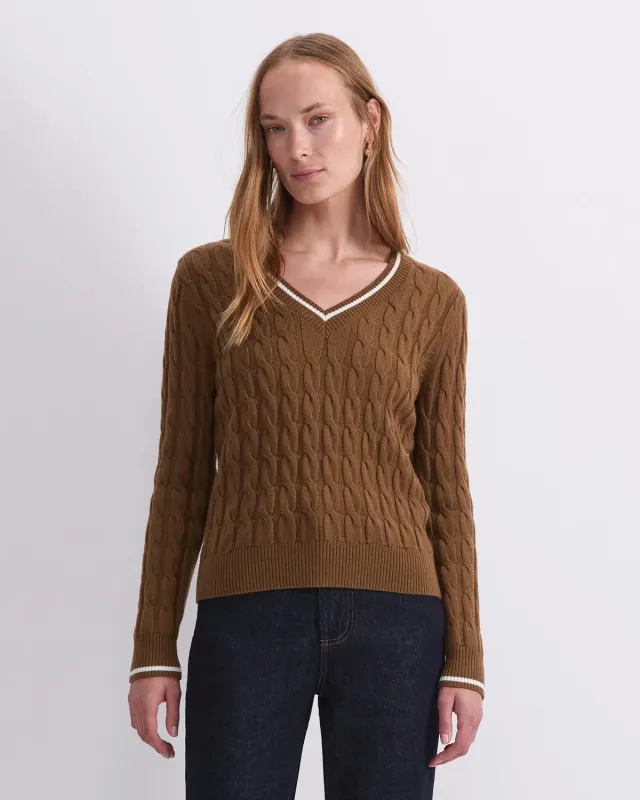 Sportscraft Merino Cable pull col V laine femme
