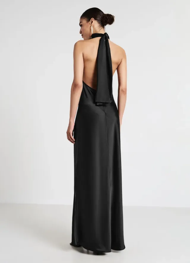 Calliope Atelier robe longue halterneck femme satinée