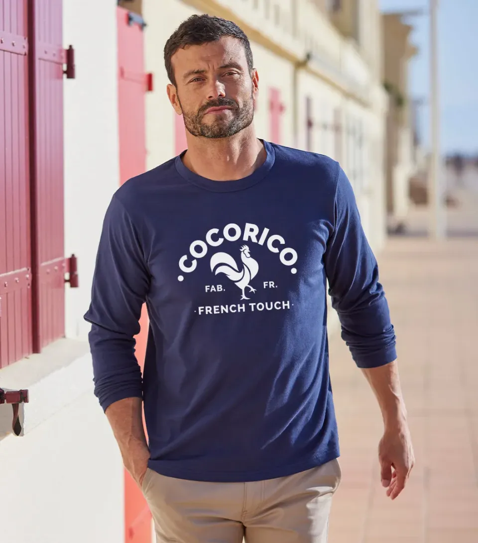 Cocorico Coq Français T-shirt Manches Longues Marine coton