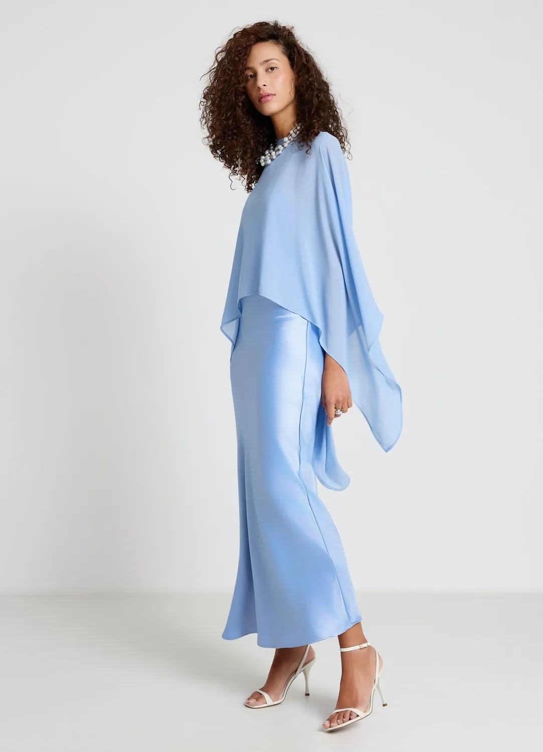 Calliope robe longue cape kimono col rond fente goutte